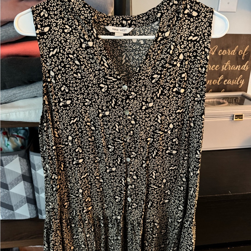 Nine West Monochrome Patterned Sleeveless Dress